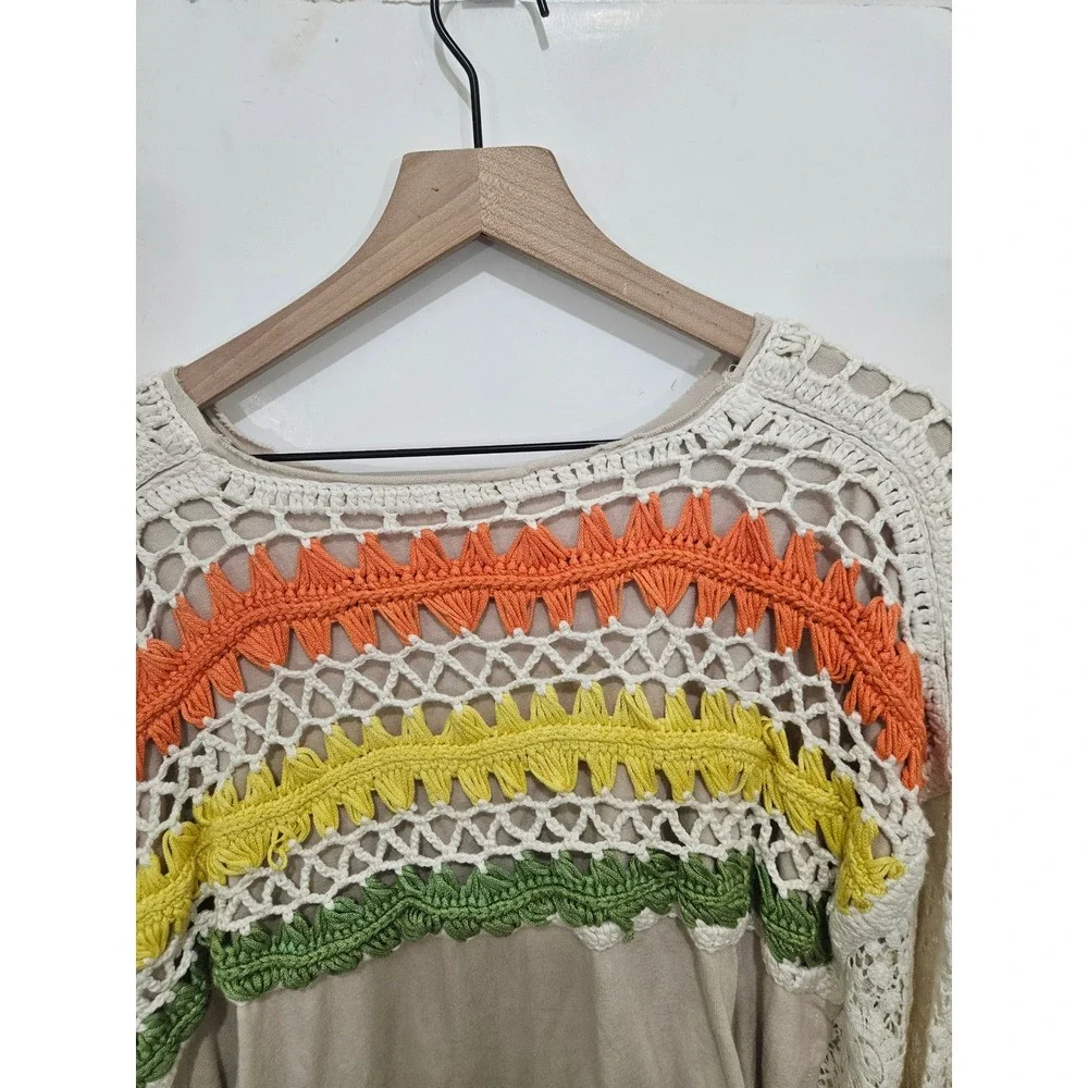 Free People Sand Sable Crochet Lace Long Sleeve Top OB1406074 Beige Multi M